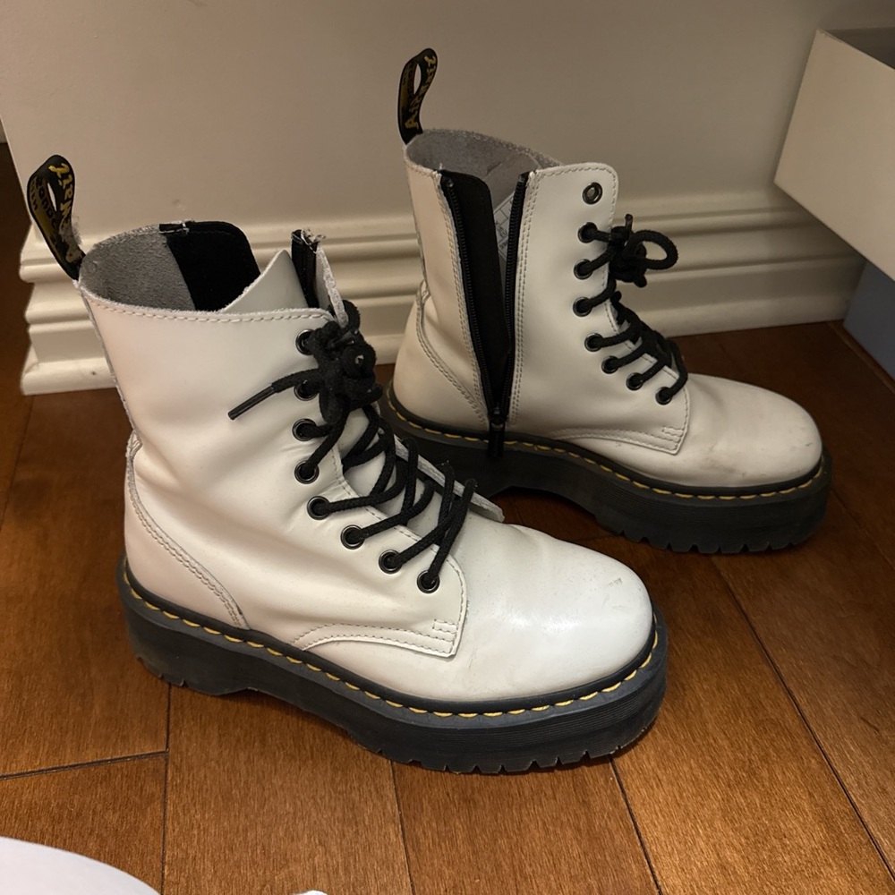 Dr. Martens White and Black Combat Boots with Chunky Sole